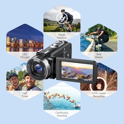 FIREFOTO Camcorder Video Camera, Digital Camera 42MP 4K Camera for Vlogging with 18X Digital Zoom 3” 270° Rotation Screen Cam Corder for YouTube with 2 Batteries, 32GB SD Card, Remote Control 6