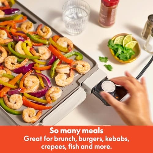 bella 10" x 20" Electric Griddle with Warming Tray, EverGood™ Ceramic Nonstick Coating & Removable Temperature Probe, Dishwasher-Safe Drip Tray & Cool Touch Handles, 1500 Watt, Oatmilk 8