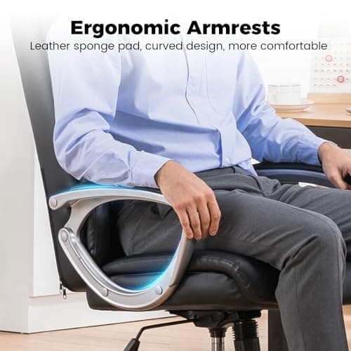 COMHOMA Executive Office Chair, Comfy Desk Chair with Back Support Bonded Leather Computer Gaming Chairs with Wheels and Headrest, Height Adjustable Tilt Swivel Rolling Reclining Seat 7