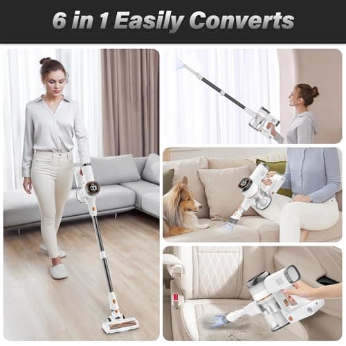 Tikom V500 Cordless Vacuum Cleaner for Home, 40000Pa/450W Stick Vacuum with LED Touch Screen, Charging Wall Dock, Anti-Tangle, Lightweight Handheld Vacuum for Pet Hair, Hard Floor, Carpet 6