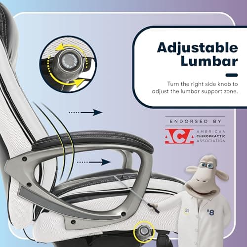 Serta® Lautner Executive Home Office Desk Chair, Ergonomic High-Back with Adjustable Lumbar and Body Pillows, SmartLayers™ and ComfortCoils® Technology, Mesh and Bonded Leather, Black and White 5