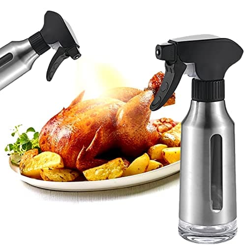 Micyples Oil Sprayer for Cooking,Stainless Steel Olive Oil Mister for Air Fryer Black Nozzel Dispenser Bottles Fat Reduction Glass Oil Control Spray Pot 6.35oz(180ml) Capacity