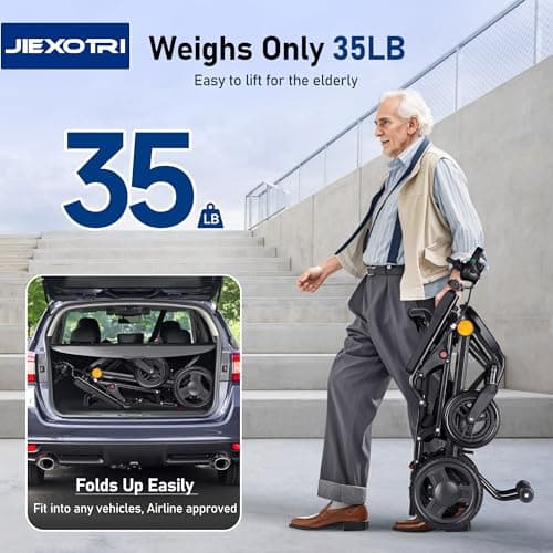 Lightweight Electric Wheelchairs for Adults Foldable Only 35lbs, 500W Dual Motors Motorized Wheelchairs for Seniors Support 250 lbs, All Terrain Travel Powered Wheel Chairs, Black 7