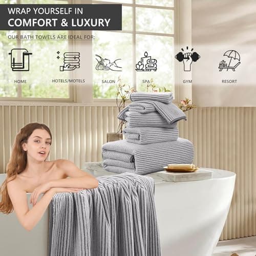 4 Piece Bath Towel Set 35"x70"Oversized Bath Towel for Bathroom Ultra Soft Fluffy Extra Large Bath Sheet Luxury Premium Bathroom Towel Highly Absorbent Quick Dry Shower Towel for Hotel Spa,Grey 8