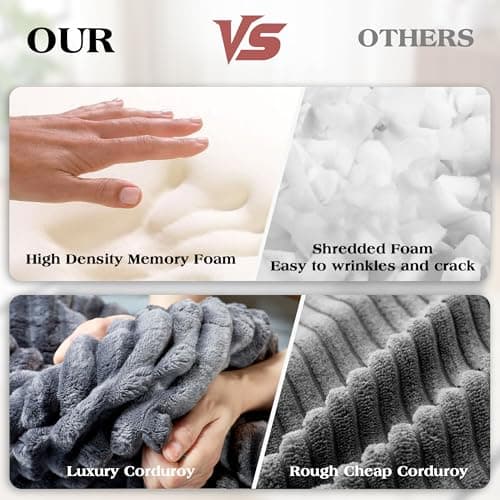 VanAcc 65" Chaise Lounge Sofa, Luxury Corduroy Sleeper Chaise with Armrests and Throw Pillows, No-Assembly Couch for Living Room or Apartment, Gray 5