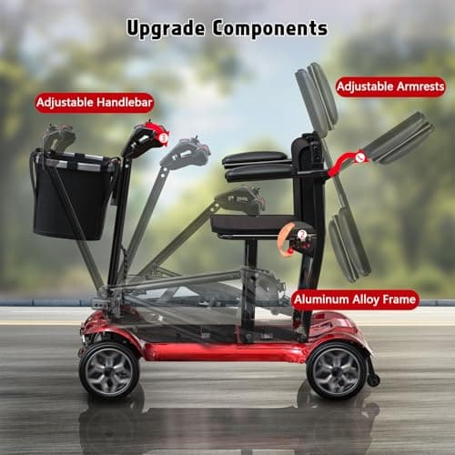 Hassky 4-Wheel Lightweight Folding Mobility Scooter for Seniors 22-Mile Range with Dual Batteries All-Terrain Electric Scooter for Adults with Detachable Lithium Battery & Charger 6