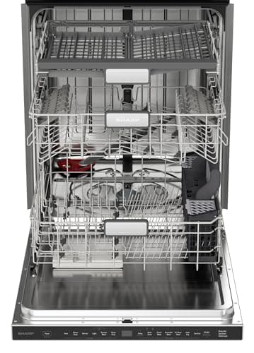 Sharp SDW6726MS 24-inch Stainless Steel Dishwasher, 47 dB Library Quiet, Third Rack, Power Wash Sprayer, 12 Place Settings, 9