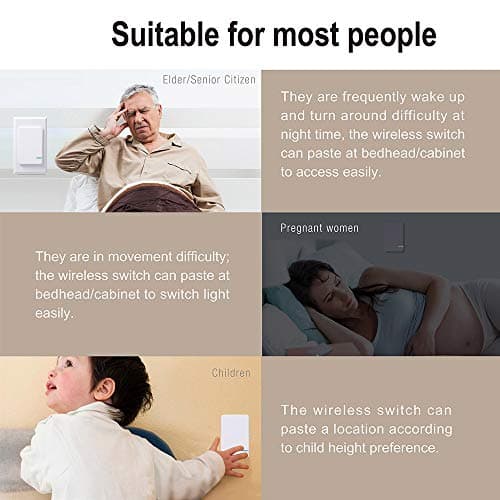 Thinkbee Wireless Light Switch and Receiver Kit, Mini Remote Control Switch with Wall Plate for Ceiling Lights, Lamps, Lighting Fixture, No Wiring No WiFi Needed, Outdoor 1969ft Indoor 328ft RF Range 6