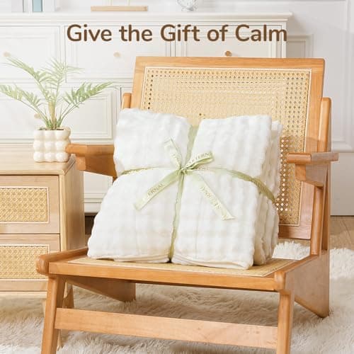 Cottonblue Weighted Blanket 15lbs for Adults, Fluffy Bubble Sherpa Fleece Weighted Blankets for Queen Size Bed, Cute Fuzzy Warm Heavy Blanket for Calming & Sleeping, 60"x80", Cream White 7