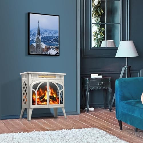R.W.FLAME Electric Fireplace Heater 25" with Remote, Cathedral Stylish, Different Flame Effects and Log Set Colors, Adjustable Brightness and Heating Mode, Overheating Safe Design, Beige 6