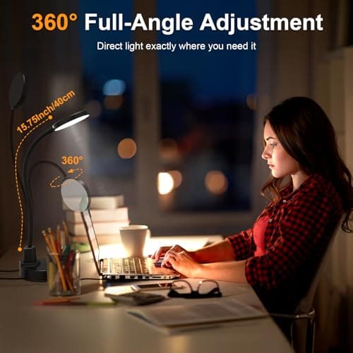15W LED Desk Lamp with USB Charging Ports – Dimmable Table Lamp with 3 Color Temps, 5 Brightness, 4 Timers, Flexible Gooseneck Light with Base, Eye-Caring Reading Light for Home Office, Bedroom, Study 6