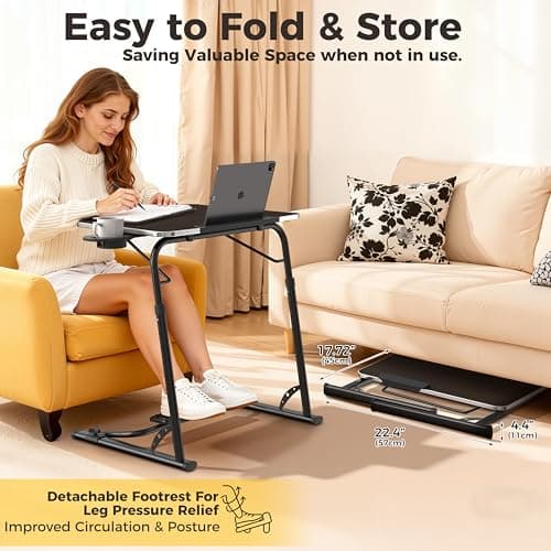 FoldWise Upgraded Folding TV Tray Table - Extra Large & Sturdy Laptop Table for Couch, Height & Angle Adjustable Desk for Dinner, Work & TV - Includes Footrest, Cup Holder, iPad Holder & Edge Stopper 6