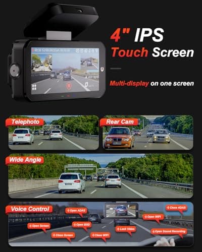 AKEEYO 3-Channel Dash Cam Front and Rear, Industry-First Telephoto Lens for 50M License Plate Capture, 2K Triple Lens Car Camera,5GHz WiFi,AI ADAS & BSD Blind Spot Detection,24H Parking Mode,64GB Card 5