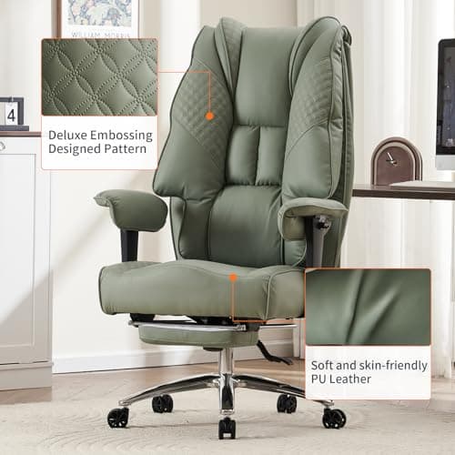 EXCEBET Big and Tall Office Chair 400lbs Wide Seat, Leather High Back Executive Office Chair with Foot Rest, Ergonomic Chairs Lumbar Support for Lower Back Pain Relief (Light Green) 6
