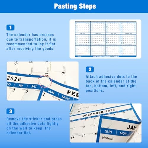 24" x 36" 2026 Wall Calendar, Folded Wet & Dry Erase Wall Calendar 12 Month, Yearly Laminated Annual Calendar 2026, Reversible Wall Calendars, Horizontal/Vertical Wall Planner, with Julian Dates 6