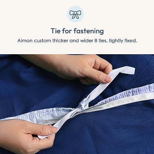 Aimon Weighted Blanket Cover 100% Cotton (48"x72", Dark Blue, Twin Size, Side Zipper) Washable Cover for Weighted Blanket, Removable Weighted Blanket Cover with 8 Ties 5