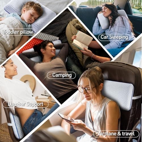 Cooling Travel & Camping Memory Foam Pillow for Sleeping,Contoured Support Medium Firm Small Travel Pillows for Airplanes & Backpacking Car Toddler Kids Compact Lightweight, Breathable Washable Cover 8