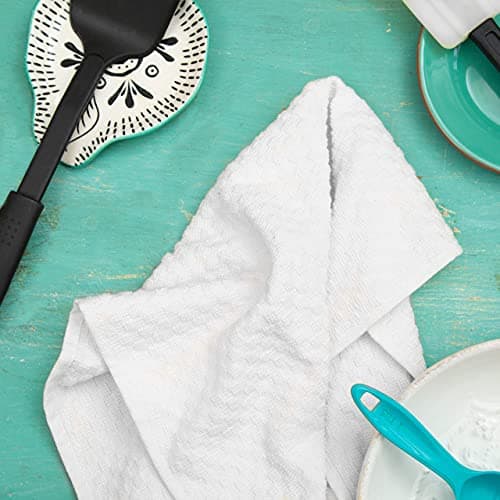 COTTON CRAFT Euro Café Set of 12 Waffle Weave Pure Cotton Super Absorbent Multipurpose Kitchen Towels, Dishcloths, Tea Towels White 7