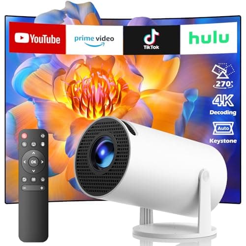 Projector with WiFi and Bluetooth, Mini Projector, 4K Support Android 11.0 Portable Movie Projector, 270° Rotation Automatic Vertical Keystone Correction, Compatible with iphone/TV Stick/HDMI/USB