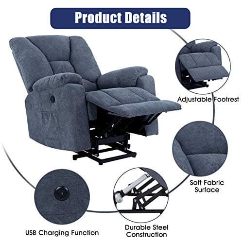 CDCASA Power Lift Recliner Chair with Massage and Heat for Elderly, Microfiber Fabric Electric Lift Recliner Chairs for Seniors Home Living Room, Side Pockets,USB Port,Remote Control, Midnight Blue 9