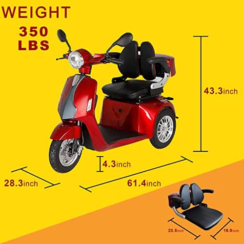 Heavy Duty 3 Wheel Mobility Scooters for Seniors & Adults 500lbs Capacity - Electric Powered Wheelchair Device - 800W All Terrain Fast Mobility Scooter for Outdoor w/Long Range Battery Romote Key 7