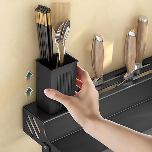 JRK Technology Hanging Spice Rack Wall Mount knife holder tool storage racks shelving units tableware shelf kitchen rack Stainless Steel spice organizer Rack wall mounted (11.8 Inch, Black) 6