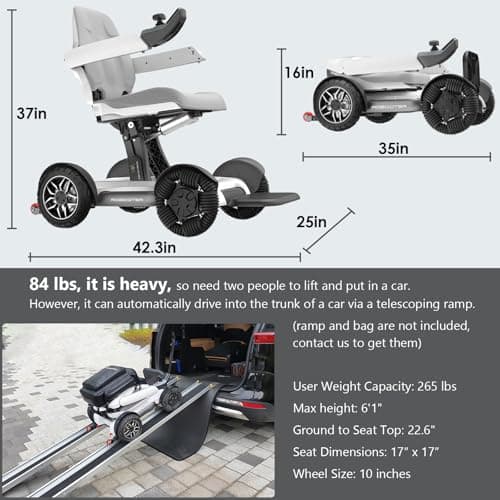 Intelligent Electric Powered Wheelchair Device, Automatic Folding, Remote Controlled, Smart, Compact Heavy Duty Mobile, Powerful Dual Motor, Foldable Portable Motorized Mobility Scooter 5