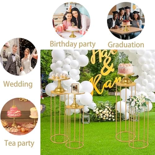 Vorriop 3 Set Gold Cake Stand，Display Plate Dessert Cupcake Pastry Candy for Party，Elegant Round Cylinder Columns tables for Weddings Cake Stands，Birthday Party 3
