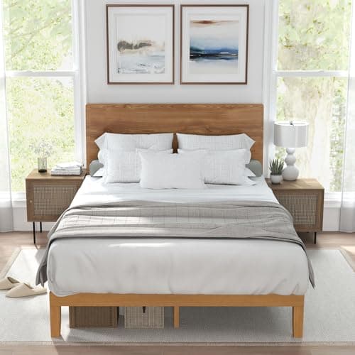 Sweetcrispy Solid Wood Bed Frame, Full Size Bed Base with Wood Slat Support, Sturdy, Stylish & Noise-Free Design, No Box Spring Needed, Easy Assembly, 12 in Natural Pine 7