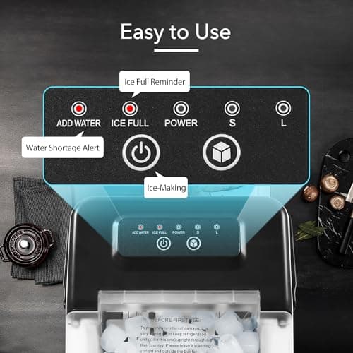 MAXEVE Ice Maker Countertop, 34LBs/24H Ice Machine, 2 Bullet Size, Fast Making 9Cubs in 5 Mins, Portable Ice Maker Machine with Self Cleaning, Ice Basket, Ice Scoop for Home/Office/Bar (Silver) 7