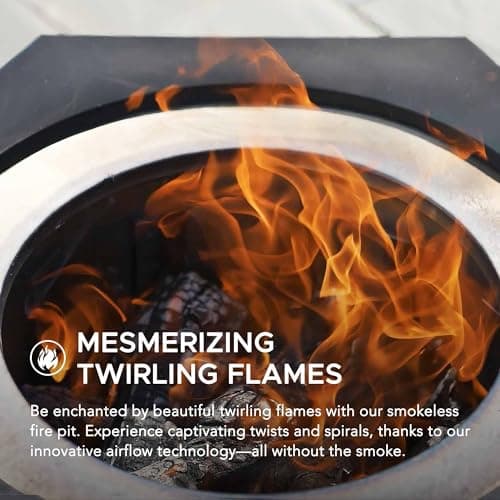 Sunjoy Fire Pit Smokeless 28 in. Hexagonal Outdoor Fire Pit, Patio Wood Burning Smokeless Firepit w/PVC Cover and Fire Poker, Ideal for Camping, Bonfire, and Backyard, Black 5