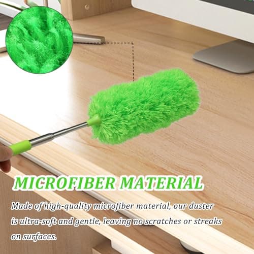 4 Pack Microfiber Feather Duster, with Extendable Pole and Bendable Head, Washable Microfibre Cleaning Tool for Cleaning Office, Car, Computer, Furniture, Sofa, Photo Frame 5
