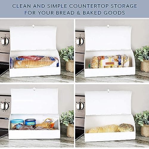 AuldHome Design Rustic White Bread Box; Farmhouse Vintage Enamelware Countertop Bread Bin 8