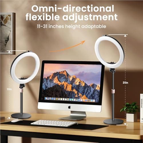 MACTREM 10“ Desk Ring Light with Stand, Desktop LED Circle Halo Light with Phone Holder for Computer Zoom Meeting, Laptop Light for Conference Video Calls, Live Streaming, Podcast, Selfie, Makeup 5