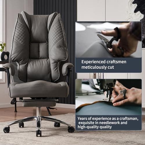 EXCEBET Big and Tall Office Chair 400lbs Wide Seat, Leather High Back Executive Office Chair with Foot Rest, Ergonomic Chairs Lumbar Support for Lower Back Pain Relief (Grey) 7