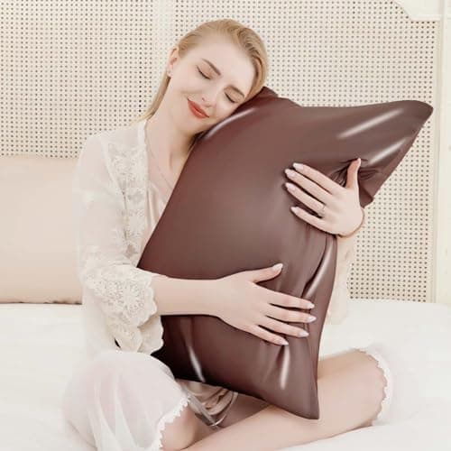 100% Pure Mulberry Silk Pillowcase for Hair and Skin, Queen Size 20”*30” Cooling Silk Pillow Case by Zipper Closure, Smooth and Soft Dual Sides Silk Pillow Cover for Women. (Coffee, Queen-1 Pcs) 6