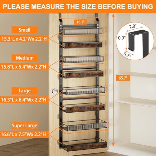 Clothink 8 Tier Over the Door Pantry Organizer 2 IN 1 Hanging or Wall Mounted Spice Rack with Adjustable Basket,Heavy Duty Seasonning Storage Shelf for Kitchen Pantry and Bathroom 8