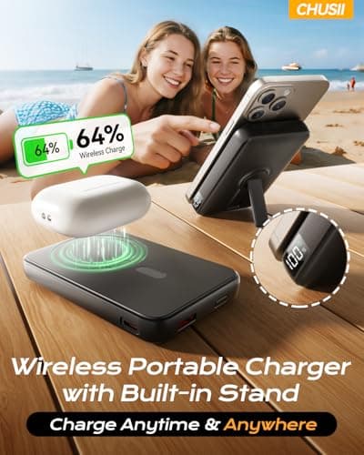 for Magsafe Portable Charger, 12000mAh Wireless Magnetic Power Bank with Stand& PD 20W Fast Charging, for Magsafe Battery Pack Compatible with iPhone 17/16/15/14/13 Series,Powerbank for Travel Cruise 5