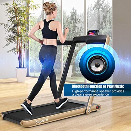 GYMAX Walking Pad, 2.25HP Foldable Treadmill with Smart App & Remote Control, Bluetooth LED Monitor, Small Spaces Compact Running Machine, Folding Portable Under Desk Treadmill for Home Office (Gold) 7