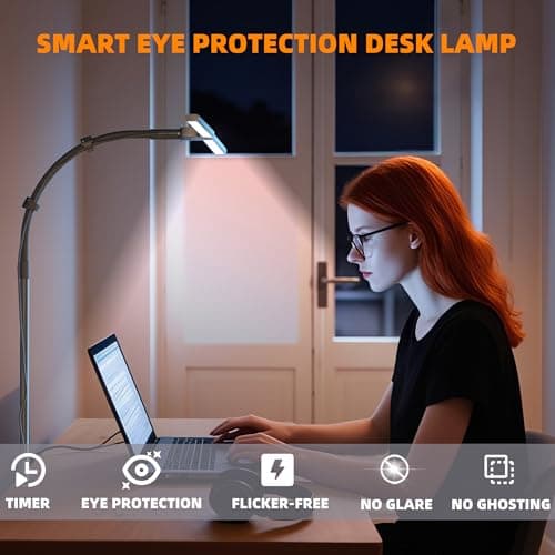 ULTEM Desk Lamp Home Office,15W Dual Screen Monitor Light with Clamp,Adjustable Gooseneck Computer Light with Stepless Color Temp and Dimming for Architect Work (Black) 5