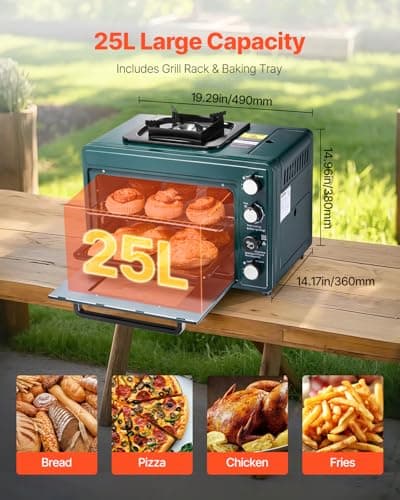 VEVOR Outdoor Camping Oven, 2-in-1 Portable Gas Camping Stove Oven Combo, Adjustable Fire, 60-Minute Timer, Windproof, for Camping Backyard Picnic Outdoor Cooking, Universal Butane Canister Compatible 6