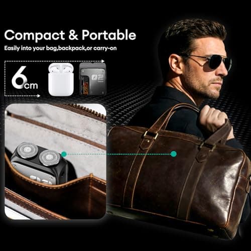 PAXA Mini Electric Shaver for Men,9000Rpm Electric Razor for Men,Magnetic Dual-Head Rotary Pocket Shaver IPX7 Waterproof Wet & Dry for Shaving Face,USB-C Rechargeable for Home,Car,Travel(Gray) 5