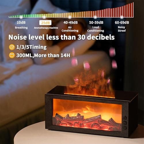 BOHOFAM Fireplace Essential Oil Aroma Diffuser,Flame Air Humidifiers 300ML,14-Hour Runtime,Colorful Flame Diffusers for Home,Included 4 * 10ML Hotel Collection Diffuser Oils for Bedroom(Black) 6