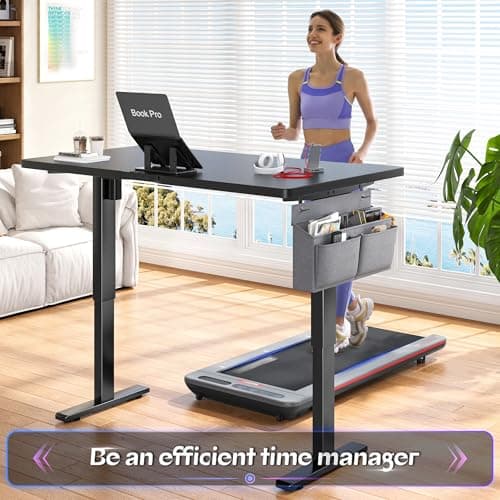 EnHomee Electric Standing Desk with LED Lights,48 x 24 Inch Height Office Desk with 3 Memory Preset, Adjustable Computer Desk with Storage Side Pocket and Cable Management,Black 8