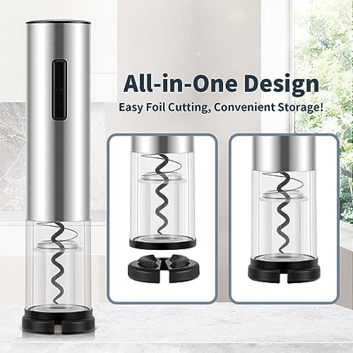 Electric Wine Opener, Wine Opener Electric Rechargeable, USB-C Charging Electric Wine Bottle Opener, Electric Corkscrew Wine Opener, Foil Cutter, Stainless Steel, LED Light, for Home, Parties 5