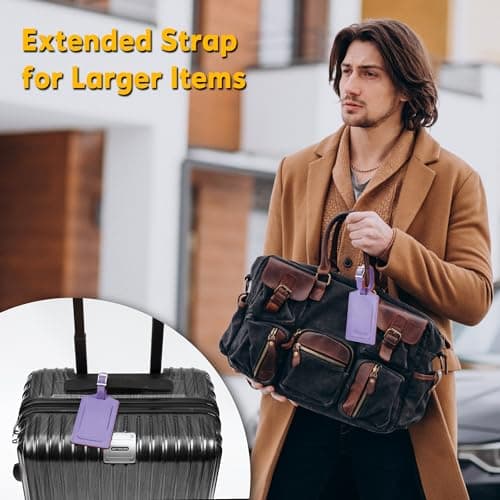 Travelambo Luggage Tags for Suitcases Faux Leather Privacy Protection 2 Pack Bag Tags Travel Accessories Essential, Classic Purple 5