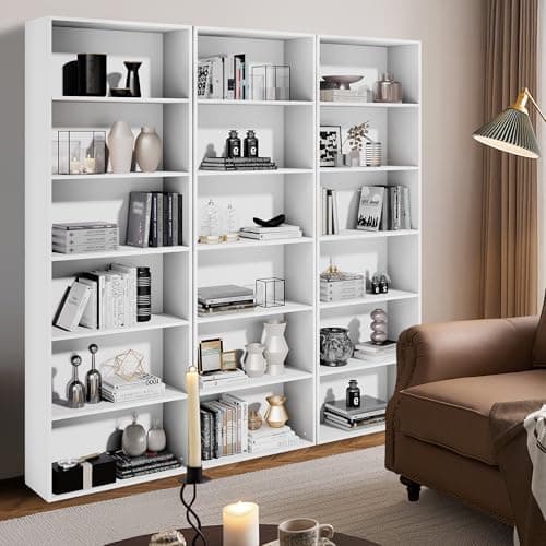 GRUSIGN 71" Tall 6-Tier Bookshelf, Large Open Display Bookcase with Ample Storage, Floor Standing Book Shelf for Living Room, Home Office, Bed Room, White 8