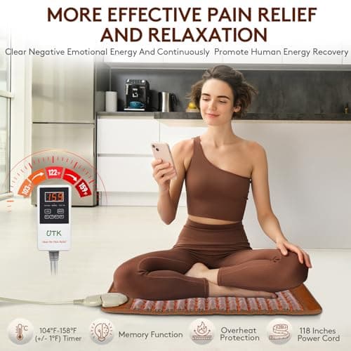 UTK Far Infrared Heating Pad, Weighted Heating Pad for Back Pain, 4-in-1 Photon Deep Therapy, 4H Auto Off, Hotter to 159℉, Overheat Protection, Memory Function, Gifts for Women,16'' x 24'' 6