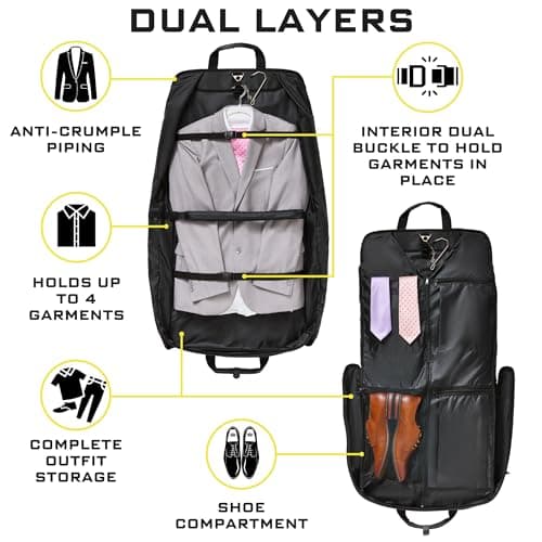 ZEGUR Premium Suit Garment Bag Carry On - Hangs 4 Suits - Travel & Business with Shoulder Strap and Laptop Compartment 6