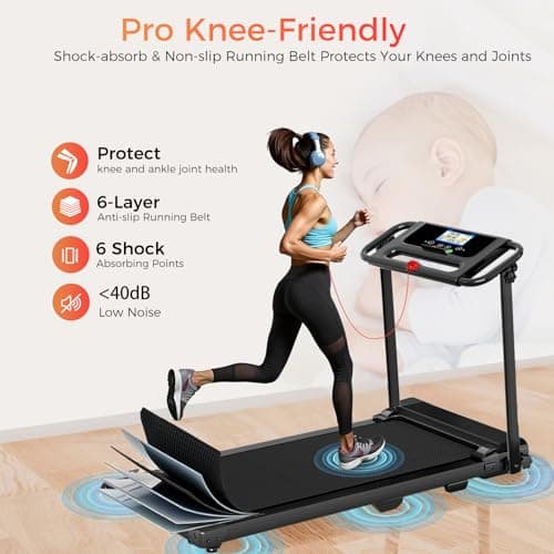 Portable Treadmill with Handle, 3.0HP Walking Pad Treadmill, Electric Compact Treadmills,Treadmills for Home Small Space with 12 Preset Programs, Walking Pad with Handle,300 LBS Capacity(Black) 4
